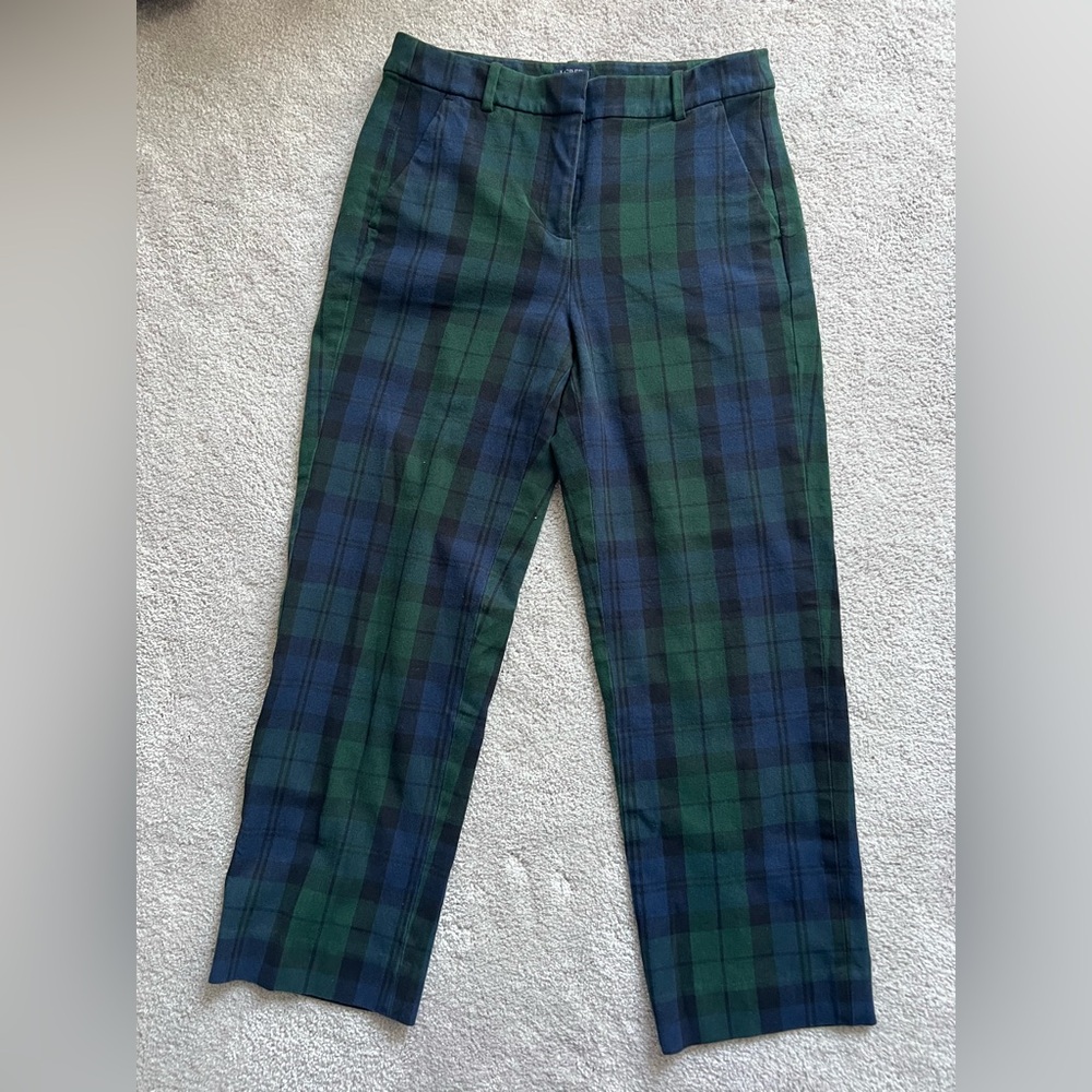 J. Crew Blue and Green Plaid Kallie Pants 4 Holiday Christmas